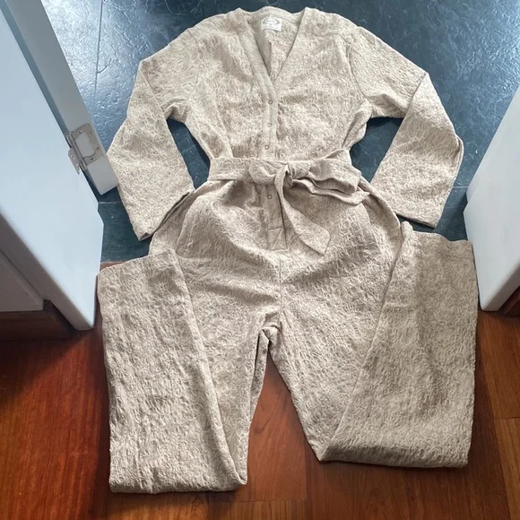 Joyfolie Textured Tan Jumpsuit - Picture 2 of 6